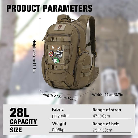 Mardingtop 28L Tactical Backpack for Men with Velcro Patch, Molle EDC Motorcycle Backpacking Backpack for Hiking,Camping, Hunting