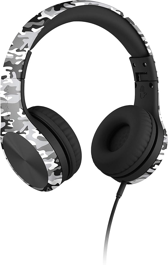 LilGadgets Connect+ Pro Wired Kids Headphones for School with Microphone, Volume Limiting Over-Ear Headset with Cord, SharePort Technology & SoftTouch Padding, Snow Camo