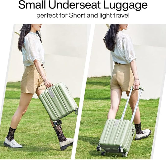Hanke 14 Inch Underseat Carry On Luggage with Wheels Hard Shell Suitcases Carry On Bag Lightweight Small Mini Suitcase Travel Luggage for Travel(Bamboo Green)