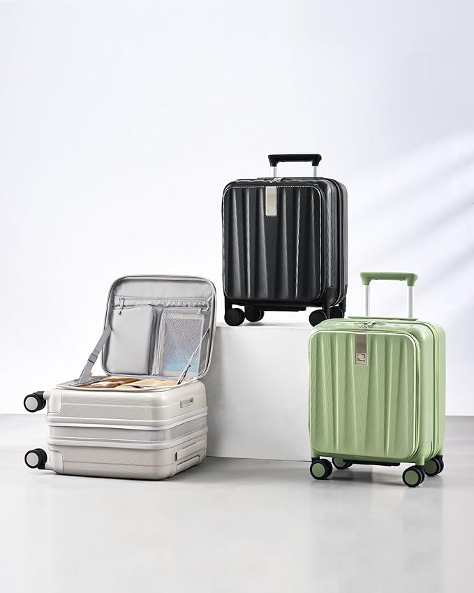 Hanke 16 Inch Expandable Under Seat Luggage with Wheels Top Opening Small Suitcase with Wheels Carry On Luggage Airline Approved Lightweight Hard Shell Suitcases for Weekender Overnight-Jet Black