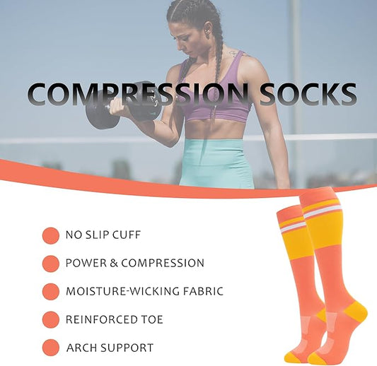 fenglaoda Compression Socks for Women Men Support Circulation 6 Pairs Socks For Nurse, Travel, Flight