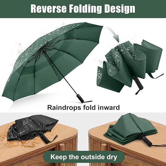 G4Free 42/46/54/62 Inch Large Golf Umbrella Compact Reverse Travel Umbrella 10 Ribs Windproof for Rain Double Canopy Automatic Open Close