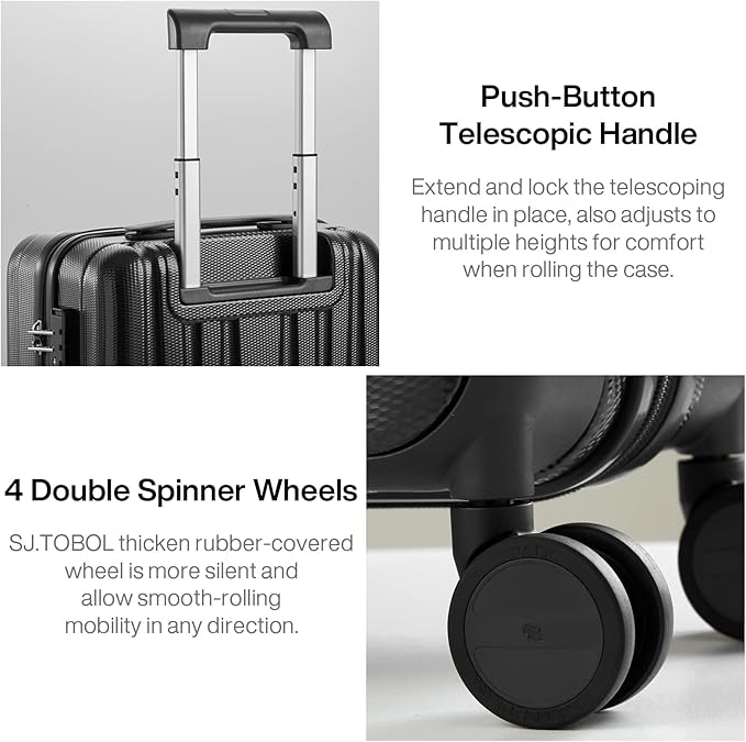 Hanke 14 Inch Underseat Carry On Luggage with Wheels Hard Shell Suitcases Carry On Bag Lightweight Small Mini Suitcase Tsa Luggage for Travel.(Jet Black)