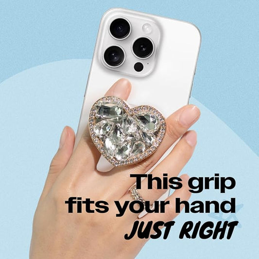 OnTheGrip Cute Cubic Diamond Heart Shape Design Collapsible Expandible Mobile Phone Grip Stand Holder for Smartphone Tablet Cell Phone Accessory (Gold Small)