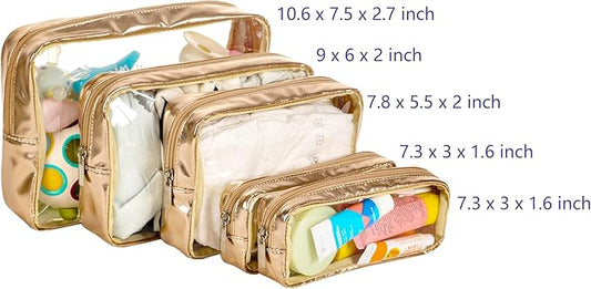 TSA Approved 5-Piece Diaper Bag Organizer Pouch Set Clear Waterproof TPU Kids Toiletry Storage Set Travel Packing Clutch Cube Bags for Baby Nursing