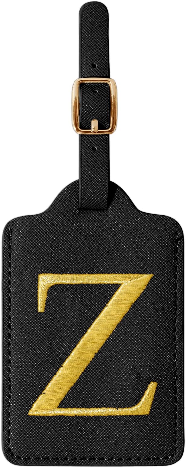 Personalized Initial Luggage Tags for Suitcase TSA Approved, Black Leather Cute Luggage Tag with Privacy Cover Name Card, Embroidered Custom Luggage Tags Travel Backpack Tags Gifts for Women Kids(Z)