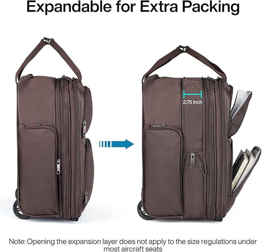 Hanke Expandable Underseat Carry on Luggage for Airplanes,Small Rolling Softside Suitcase Travel Luggage Personal Item Bag,Lightweight luggage bags for travel,Coffee,16-Inch