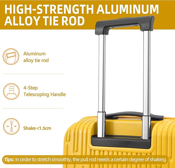 19 Inch Suitcase Hand Luggage with Front Pocket for 15.6" Laptop, 35 * 23 * 55cm, 43L, Ligthweight ABS+PC Hardshell Carry On, Yellow