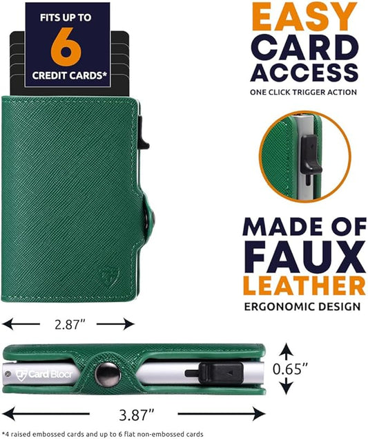 Card Blocr Womens Slim Wallet for Small Purses, Pop Up Wallet with Anti Theft RFID Blocking Credit Card Holder for Women in Green PU Saffiano Leather