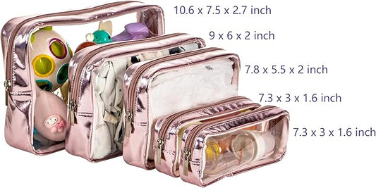 TSA Approved 5-Piece Diaper Bag Organizer Pouch Set Clear Waterproof TPU Kids Toiletry Storage Set Travel Packing Clutch Cube Bags for Baby Nursing