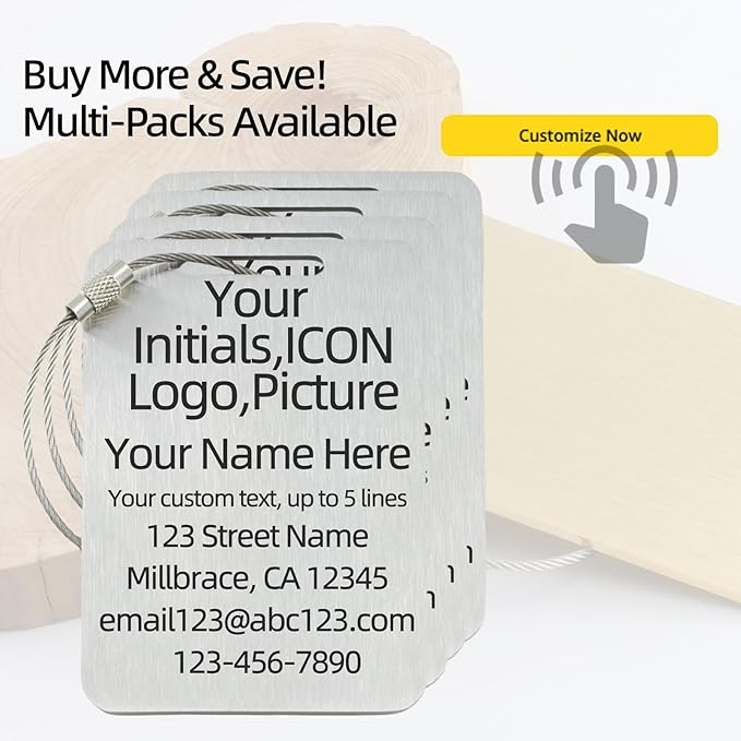 Sturdy and Durable Personalized Luggage Tags for Suitcases,Cruise Essentials Travel Tags for Luggage,Travel Bag Labels,Heavy-Duty Stainless Steel Silver Rectangular Vertical Suitcases Tags