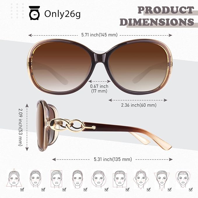Sunier Sunglasses Womens Polarized Trendy Oversized Sun Glasses Fashion Ladies Shades 100% UV400 Protection S85