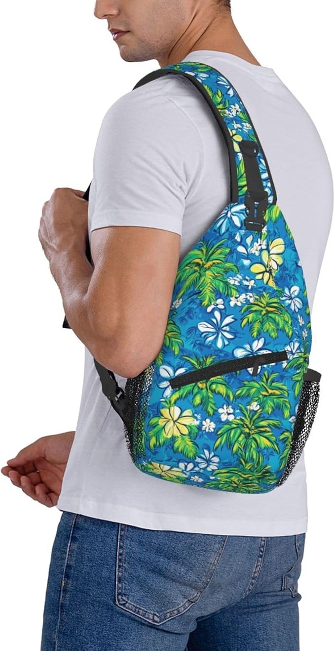 Hawaii Tropical Palm Sling Backpack Crossbody Bag Casual Chest Bags Travel Hiking Daypack Shoulder Bag for Women Men