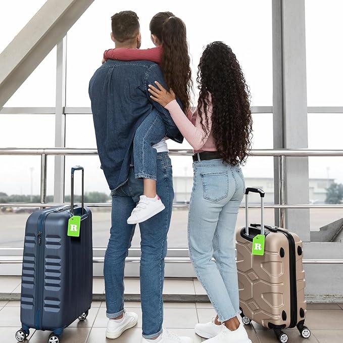 Gostwo 2 Pack Silicone Luggage Tags for Suitcases, 26 Initial Letter Baggage Labels Handbag School Bag Suitcase Instrument Tag with Stainless Steel Loop(Green)(Letter R)