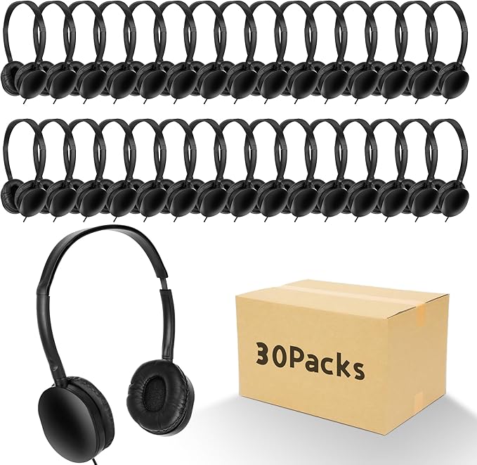 Kids Headphones Bulk 30 Pack for School Students Children Teen Boys Girls,Wholesale Headphones for Classroom,Group Learning, Computer Lab, Library, Online Lesson and Testing (Black)