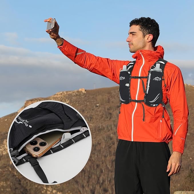 Running Vest for Women Men, Adjustable Chest Straps Running Hydration Vest with 500ml Soft Flask, Lightweight Breathable Reflective Hydration Backpack for Hiking
