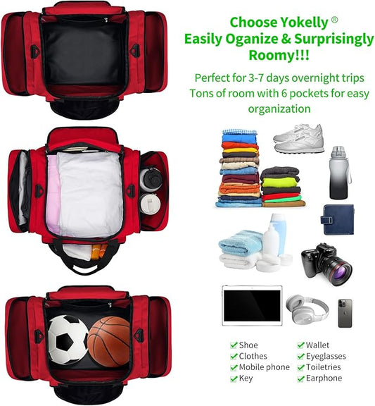 Gym Bag 22 inch Sport Duffle Bag for Men - 55L Weekender Duffel Bag for Travel - Red