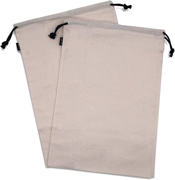 ZENPAC Travel Shoe Bag, Beige Duster Flannel Pouch Drawstring Closure, Washable Breathable Cotton Fabric for Cowboy Boot Storage, Luggage, 12x17, 2 Pack