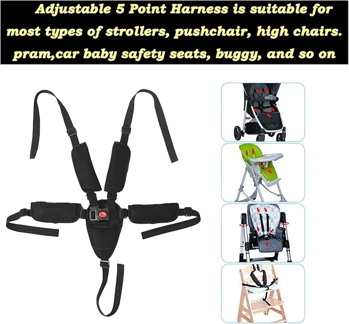 Alovexiong Universal 5 Point Harness Baby Seat Belt, Adjustable Harness Baby Safety Strap