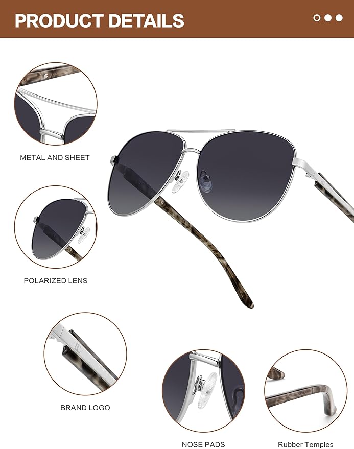 BIRCEN Polarized Aviator Sunglasses for Women : UV Protection Acetate Square Sunglass With Retro Classic Style