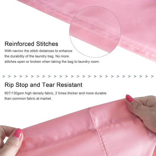 Polecasa Small Heavy Duty Laundry Bag with 130gsm Tear Resistant Fabric and Handles, Easy to Carry Durable Dirty Clothes Drawstring Bag, Perfect for College Dorm, Travel, 2 Pack 21”x24”,Pink