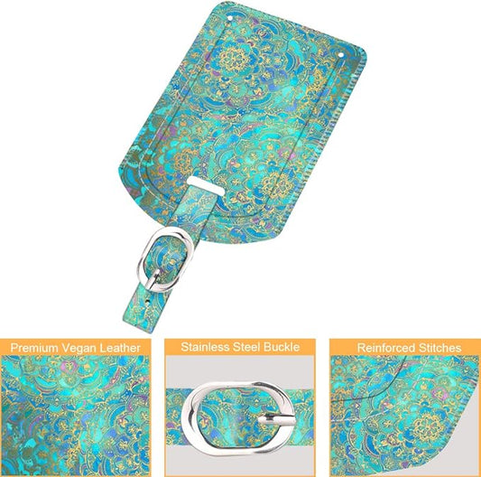 FINTIE 2 Pack Luggage Tags, Leather Name ID Labels with Privacy Cover for Travel Bag Suitcase, Theme - Shades of Blue