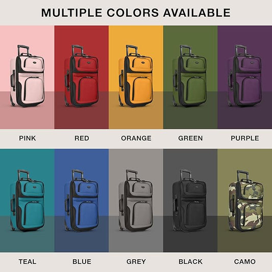 U.S. Traveler Rio Lightweight Softside Rolling Carry-on Suitcase, 2-Wheel Set, Pink
