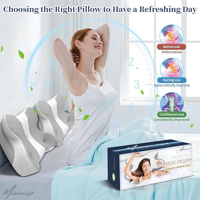 Cervical Neck Pillow, Side Sleeper Pillows, Cooling Ergonomic Neck Support Pillow for Neck Pain Relief, Orthopedic Contour Memory Foam Pillows for Side Back & Stomach Sleepers