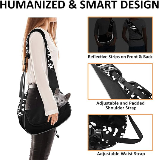 Gloppie Hands Free Dog Sling Carrier for Small Dogs Up to 10 lbs - Breathable Mesh Puppy Carrier Bag, Lightweight Pet Carrier for Travel, Hiking, Vet Visits Black, Medium