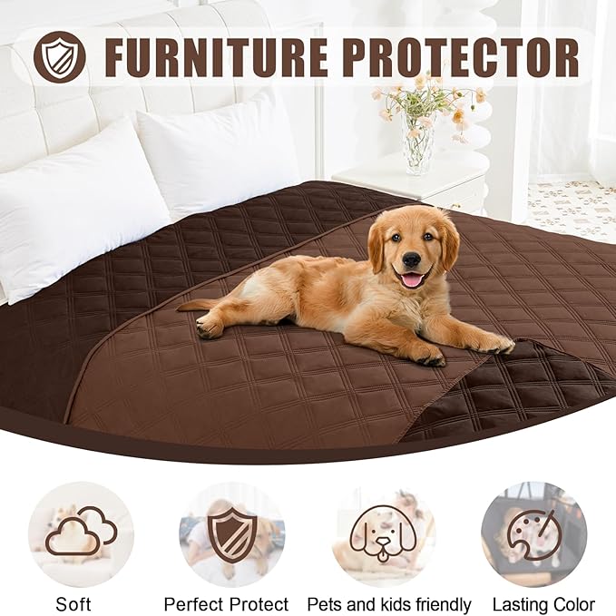 Smiry Waterproof Dog Bed Cover Blanket 68x82, Soft Reversible Pet Blanket, Washable Leakproof Cats Dogs Couch Cover for Sofa, Couch, Furniture, Lattice, Brown/Chocolate