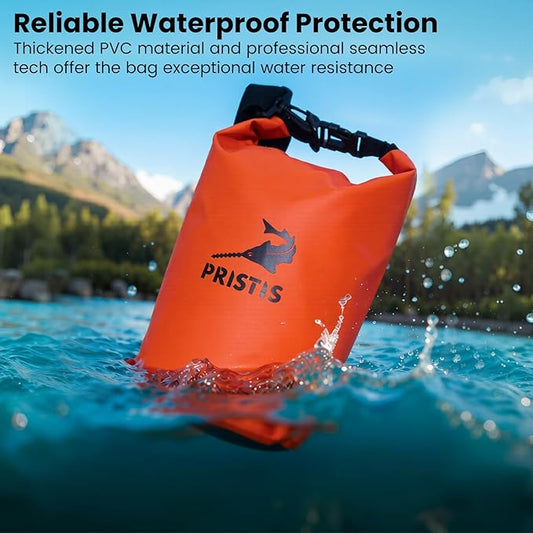 Pristis Waterproof Dry Bag, 10L Lightweight Floating Kayak Storage Backpack for Men Women, Durable Outdoor Roll Top Dry Sack Gear Accessory for Kayaking Fishing Rafting Beach Camping, Orange