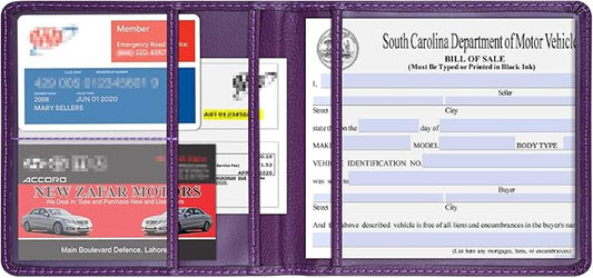 Wisdompro Small Car Registration and Insurance Documents Holder - Premium PU Leather Vehicle Glove Box Paperwork Wallet Case Organizer for ID, Driver's License, Key Contact Information Cards