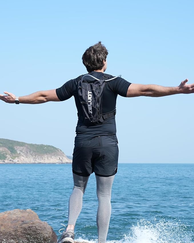 Running Vest with 2L Water Bladder, Hydration Pack, USA Original Patent, Lightweight Hydration Backpack with Gear Holder, Reflective Chest Pack for Men Women for Marathon Hiking