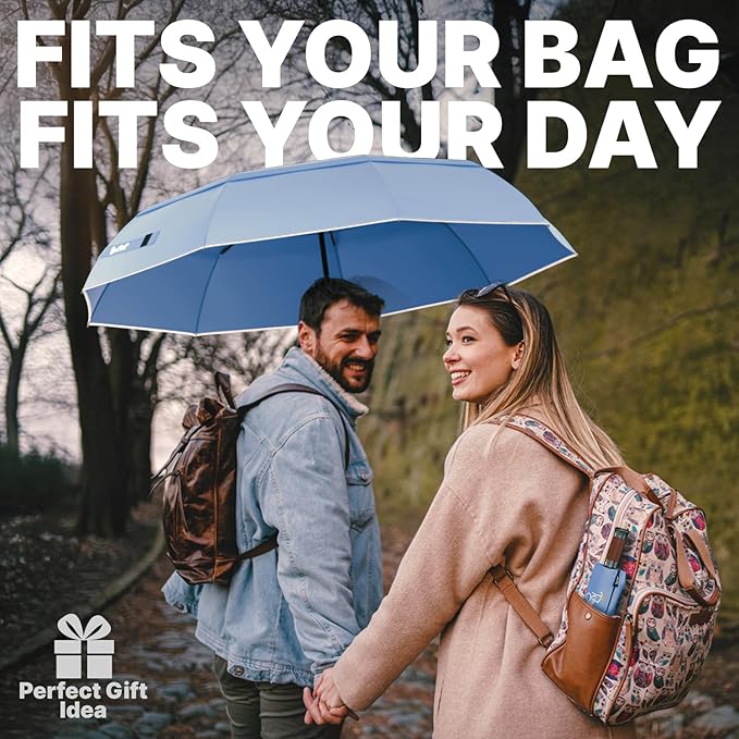 Royal Walk Windproof Folding Travel Umbrella Compact and Strong Luxurious Real Wood Handle Automatic Open Close Vented Double Canopy for Men and Women