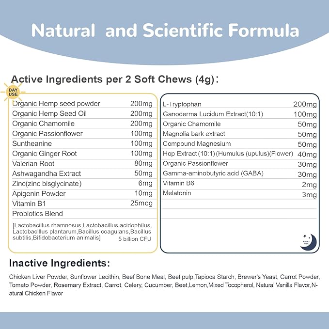 Calming Chews with Melatonin Set, Dog Calming Chews to Help Sleep and Reduce Stress, Dog Anxiety Relief Soft Chews for Fireworks, Storms, Thunder, Barking, Separation, Emotional Support