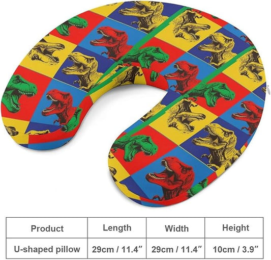 Chin Support Travel Pillow Memory Foam U Shaped Cushion T-Rex Dinosaurs, Breathable Washable Cover for Men Women Airplane Car Sleep