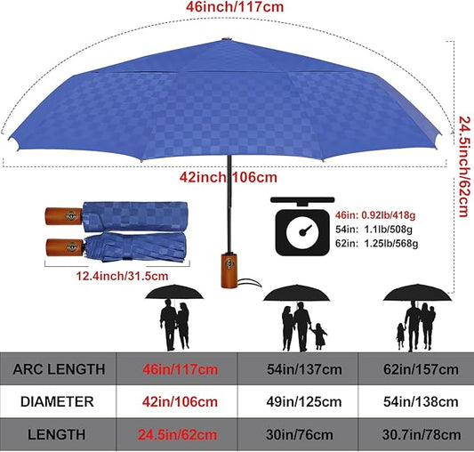 Satol 46/54/62 Inch Large Golf Umbrella, Windproof 10 Ribs Automatic Open/Close Oversize Double Canopy Vented Portable Folding Travel Umbrellas, UPF 50+ Sun & Rain Compact Umbrellas for Outdoor