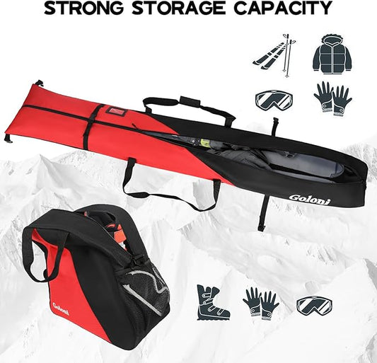 Goloni Ski Bag and Boot Bag Combo,Ski Bags for Air Travel,Snowboard Bag Fits for Skis Up to 180 CM and Boots Up To Size US13