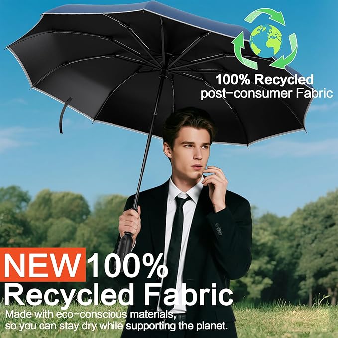 Auto Open Close Umbrella - Ultra Light Compact Travel & Backpack Size for Women and Men, UPF 50+ Eco-Friendly Sun Protection & Windproof Rain Umbrella with UV Defense