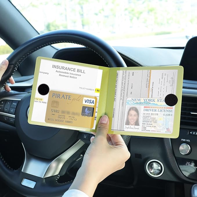 UYYE Car Registration and Insurance Card Holder, Vehicle Glove Box Car Organizer, Interior Car Accessories for Documents, Cards, License - 2 Pack