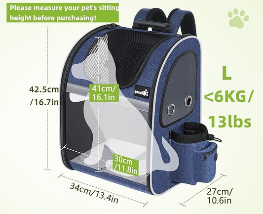 Pecute Pet Carrier Backpack, Cat Backpack Carrier, Expandable with Breathable Mesh for Small Dogs Cats Puppies, Dog Backpack Carrier for Hiking Travel Camping Outdoor, Hold Pets Up to 17 Lbs