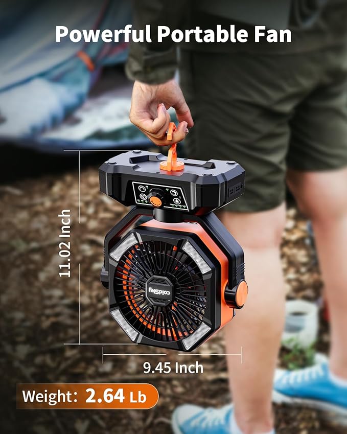 coldSky ๐ฎ๐ฌ๐ฌ๐ฌ๐ฌ๐บ๐๐ต Camping Fan with ๐๐๐ฎ๐น ๐ ๐ผ๐๐ผ๐ฟ, Battery Operated Fan with 4 LED Lantern, 8 Speeds Desk Fan with Remote, Portable Outdoor Fan with Hook for Tent, Power Outages, Jobsite