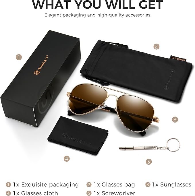 SUNGAIT Classic Aviator Sunglasses for Men Women Polarized UV400 Protection Vintage Retro Chic
