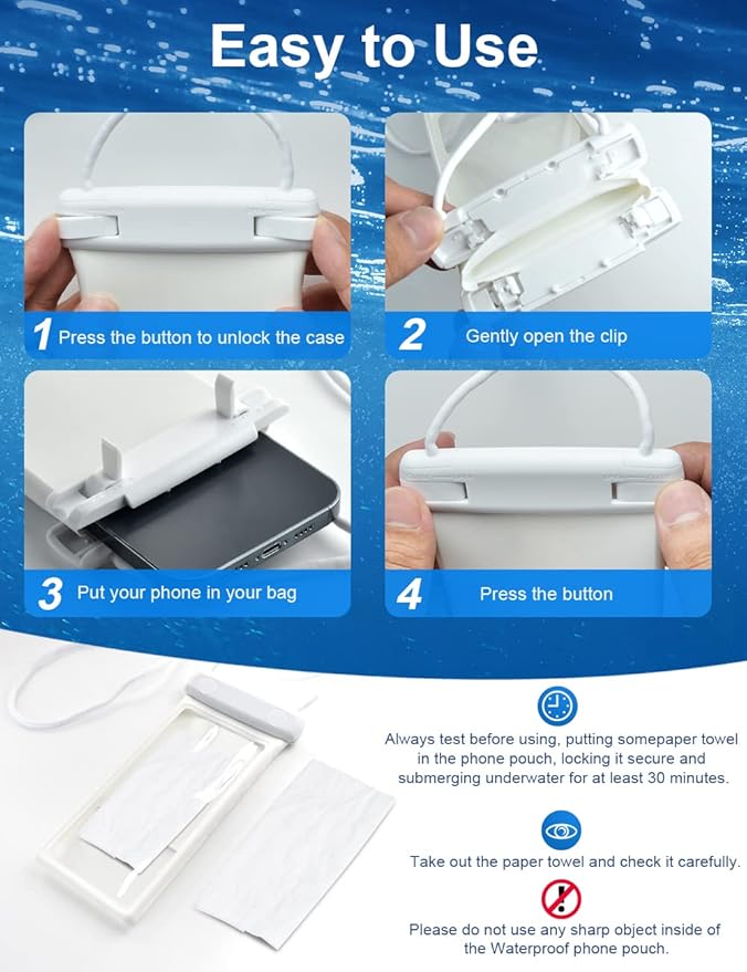 wellhouse Waterproof Phone Pouch, Waterproof Phone Case for iPhone 16 15 14 13 12 Pro Max XS Samsung, IPX8 3D Cellphone Dry Bag Beach Essentials (2 Pack - Duke Black & White7.0, 7 inch)