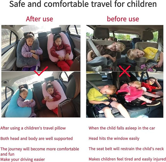 Travel Pillow Car Pillow Kid Car Sleeping The Sleeping Aid for Adults and Kids on Road Trips Sponge Kids Travel Pillow Provides Body and Head Support Gray