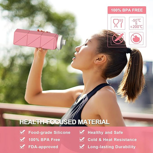 Collapsible Water Bottles 20.6oz 2 Pack, Silicone Foldable Portable Travel Water Bottle, BPA-Free Reusable Leakproof for Travel Camping Hiking Cycling Yoga Sports Outdoor (Pink+Starlight)