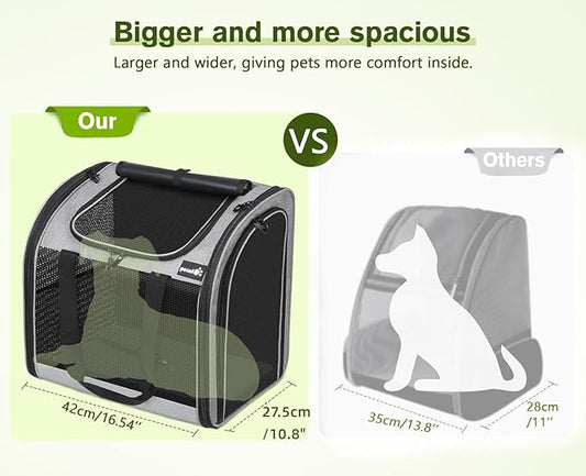 Pecute Cat Backpack with Widened Interior Space, Upgraded Dog Backpack Carrier with Various Ways to Carry, Pet Backpack with Breathable Mesh, Pet Travel Carrier with Soft Padded, Reinforced Support