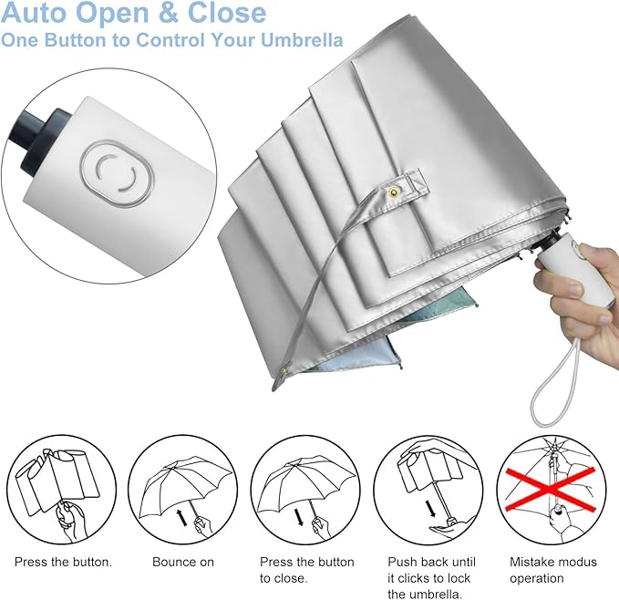 Cuby UV Sun Umbrella Compact Folding Travel Umbrella Auto Open and Close for Windproof, Rainproof & 99.9% UV Protection Parasol with Silver Anti-UV Coating (Silver Rose)