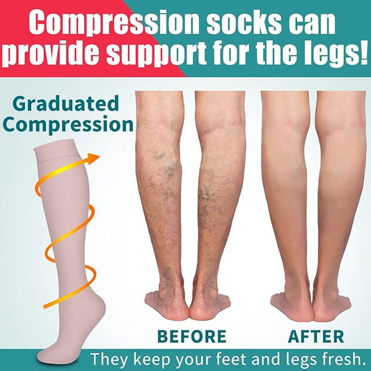 Laite Hebe Compression Socks for Women & Men Circulation(6 pairs)-Graduated Supports Socks for Running, Athletic Sports