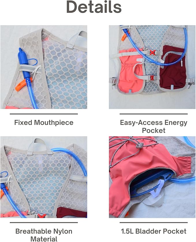 Lightweight Running Vest with 1L Hydration Bladder – 5L Trail Running Water Vest for Women & Men, Adjustable Fit Hydration Pack for Marathon, Jogging, Hiking, Cycling (Green/Grey/Pink)